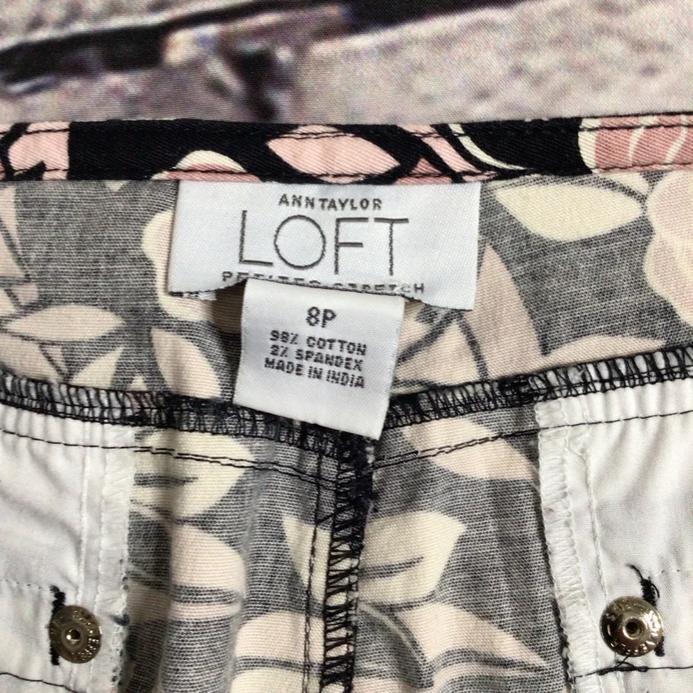 Ann Taylor LOFT Petites Stretch Twill Black & Blush Pink Mini Skirt 8P